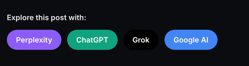 Screenshot of the Explore this post with buttons on the SaaSlinks blog: Perplexity, ChatGPT, Grok, and Google AI, each opening the post with a summarize prompt